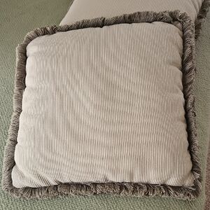 Elegant Cream and Sage Green Fringed Pillow